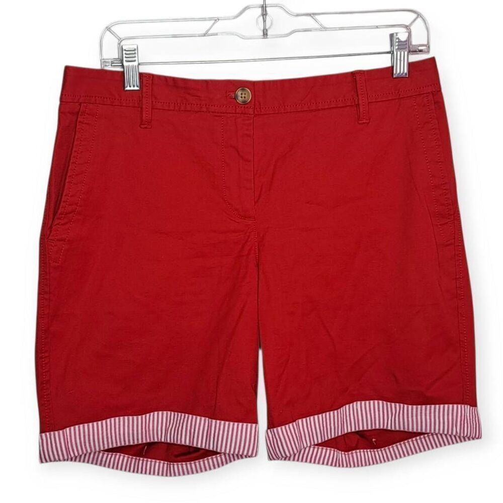 Talbots Red Relaxed Chino Short 7” Seersucker Cuffs Women’s Size 4 Preppy NWOT